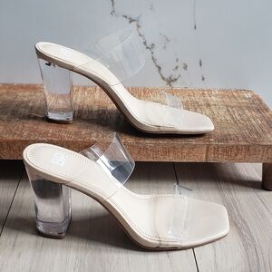 BP Heels Womens 6 Clear Nude Block Heel Sandals
